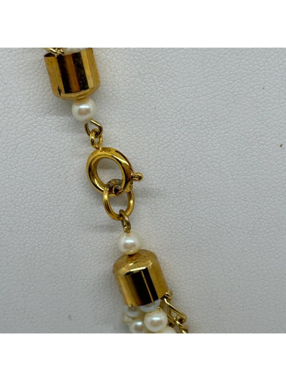 Vintage Stranded Necklace Faux Pearl Gold-tone Chain Torsade 20" Spring Ring - Picture 5 of 13